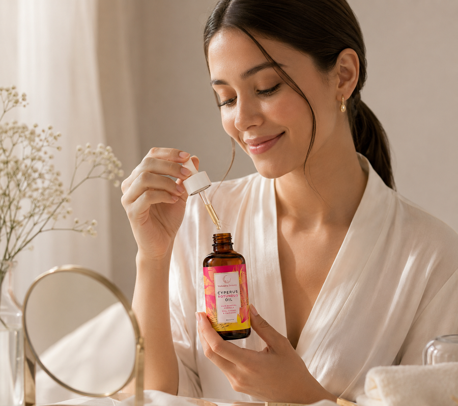Applying Veloura Beauty Cyperus Rotundus Oil